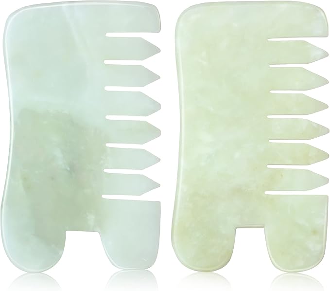 BBTO 2 Pcs Jade Comb for Scalp Massage Gua sha Comb for Head Body spa Hair by BBTO