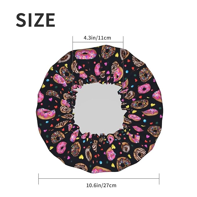 Doughnut Donuts Shower Cap For Women Reusable Waterproof Double Layers Bath Cap - Image 5