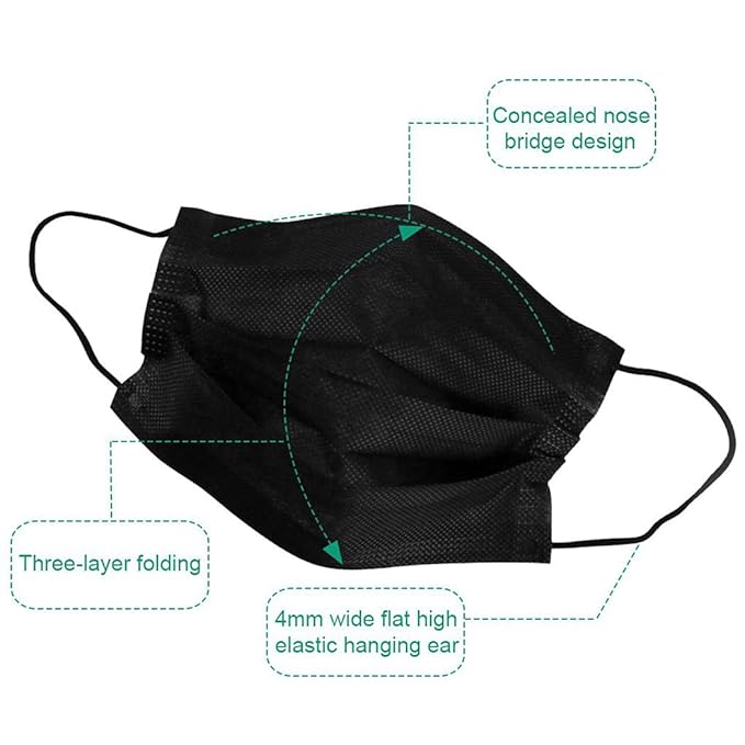 NNPCBT Black Disposable Face Masks 50PCS 3 Ply - Image 7