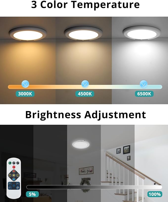 wowatt 2Pcs Battery Operated Ceiling Lights Rechargeable Motion Sensor Light - Image 6