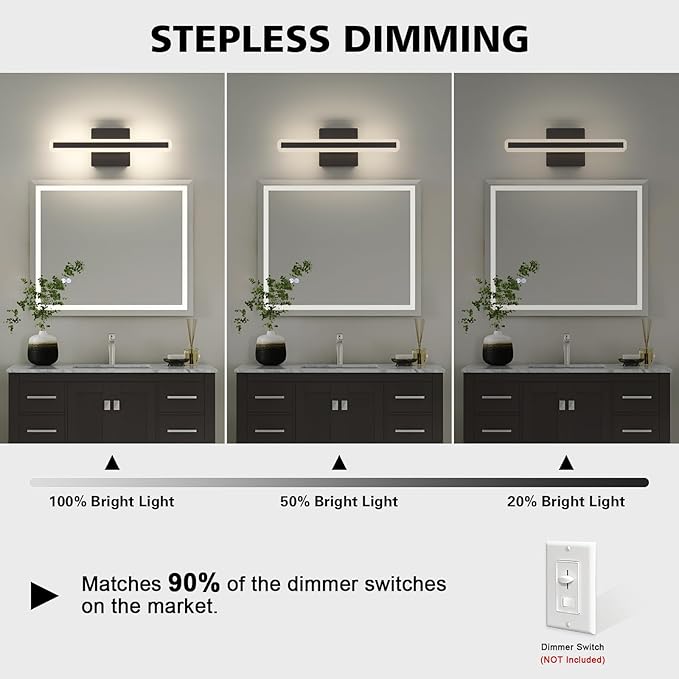 JUSHENG Black Vanity Lights for Bathroom, 5CCT Dimmable Bathroom Light Fixtures - Image 3