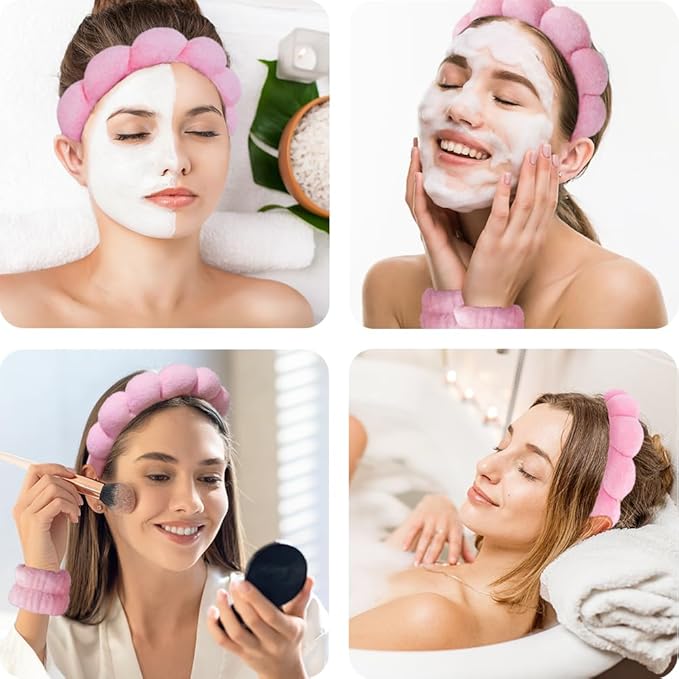 Tetizo Spa Headbands for Washing Face Wristband Set Sponge Makeup Skincare - Image 3