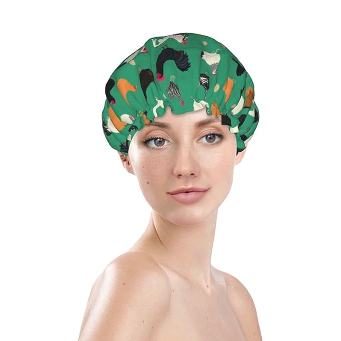 Funny Chickens Shower Cap For Women Reusable Waterproof Double Layers Bath Cap - Image 2