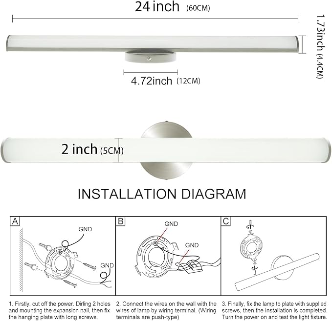 OOWOLF LED Bathroom Vanity Light, 16W 24inch Bathroom Lights Fixture, 1600LM - Image 7