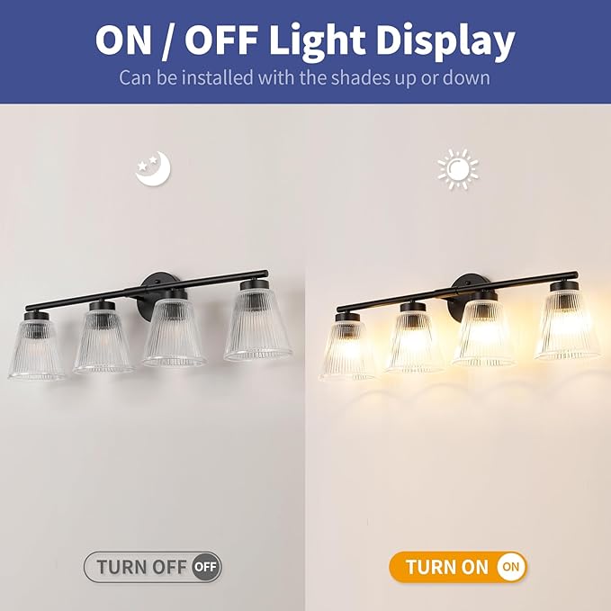 OCIOC Bathroom Vanity Light, 4-Light Modern Matte Black Wall Sconce - Image 4