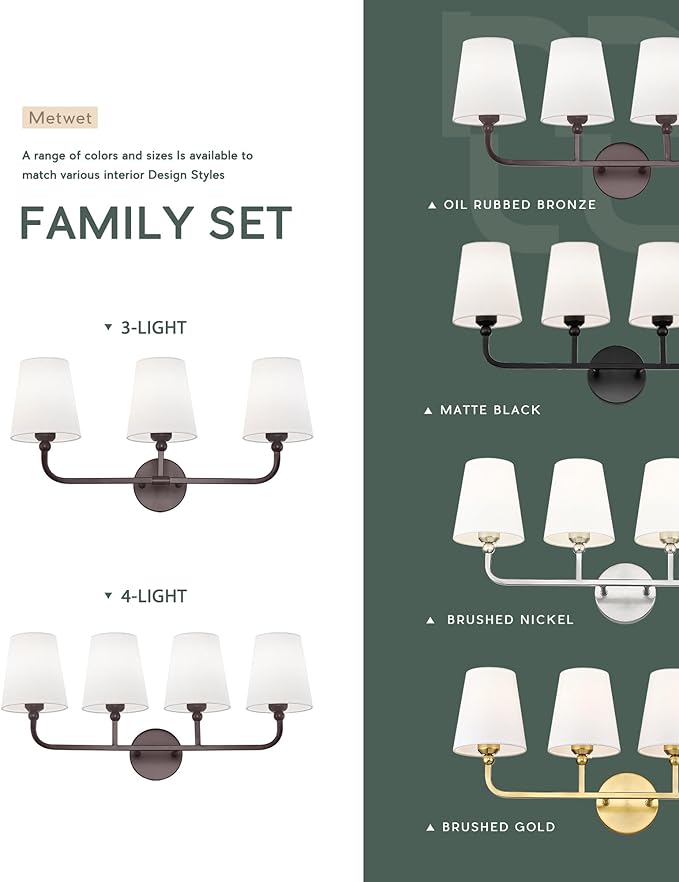 Bathroom Light Fixtures, 3-Light Oil Rubbed Bronze Vanity Lights - Image 7