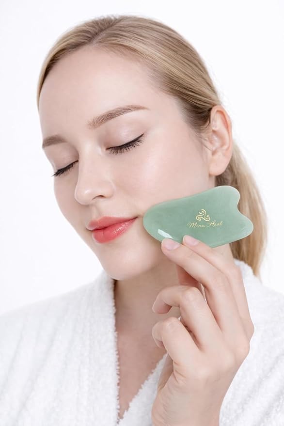 Mina Heal Gua Sha Facial Massager Set of 2 – Jade Guasha Lymphatic Drainage - Image 3