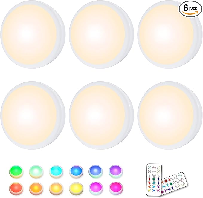 HELPLEX LED Puck Lights with Remote, 6 Pack Color Changing RGBW Stick-On Light by HELPLEX