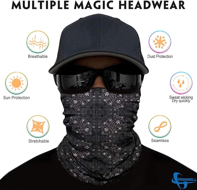 Venswell Neck Gaiter Face Mask Men Women, Seamless Bandana Rave Face Cover - Image 2