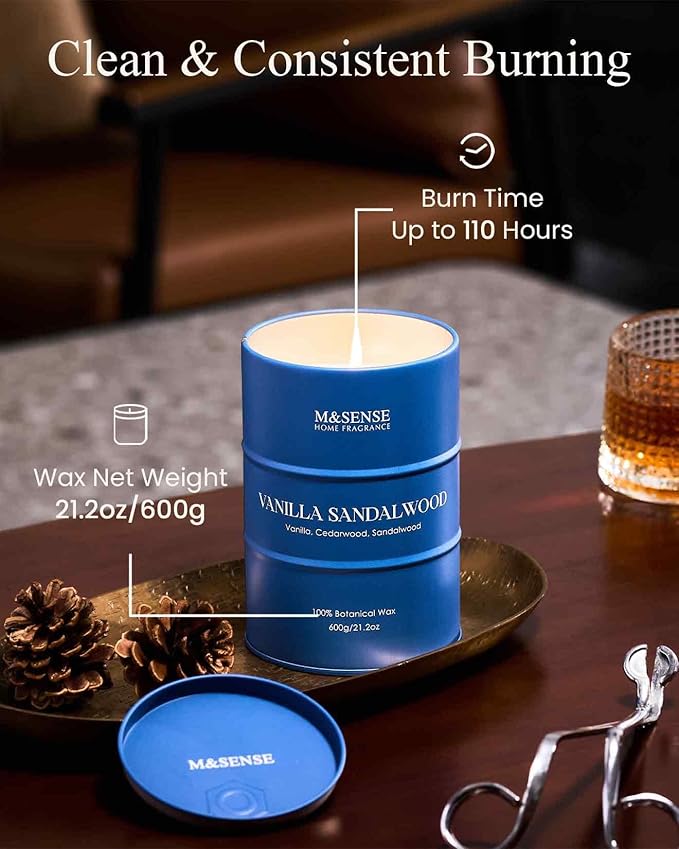 M&SENSE Vanilla Sandalwood Scented Candles Large, Natural Soy Candles 21.2oz - Image 4