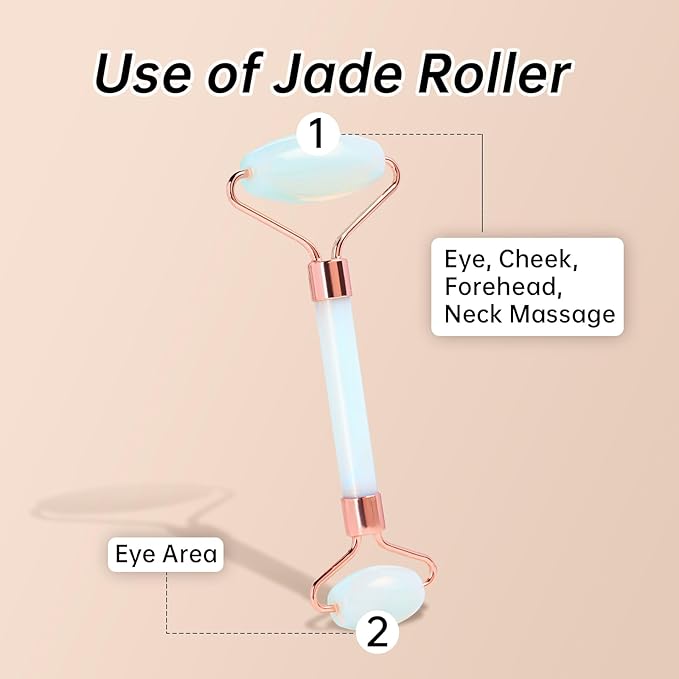 Opal Gua Sha and Face Roller, Real Jade Gua-Sha Stone Facial Tools Set - Image 6