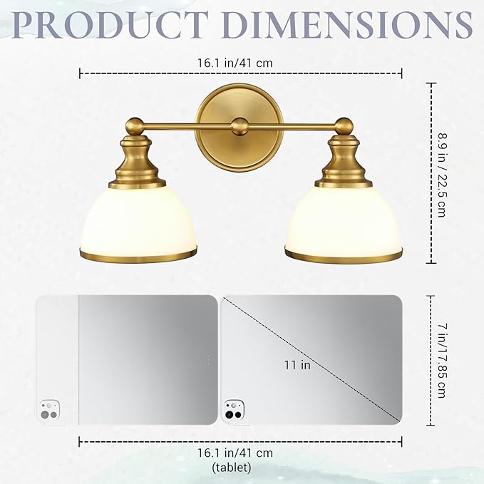 Hamilyeah 2-Light Gold Bathroom Vanity Light, Brushed Gold Wall Light Fixture - Image 3