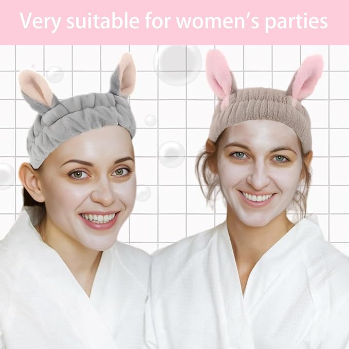 musejoy 2 Pcs Headband Bunny Ears Headband, Cute Spa Headbands - Image 2