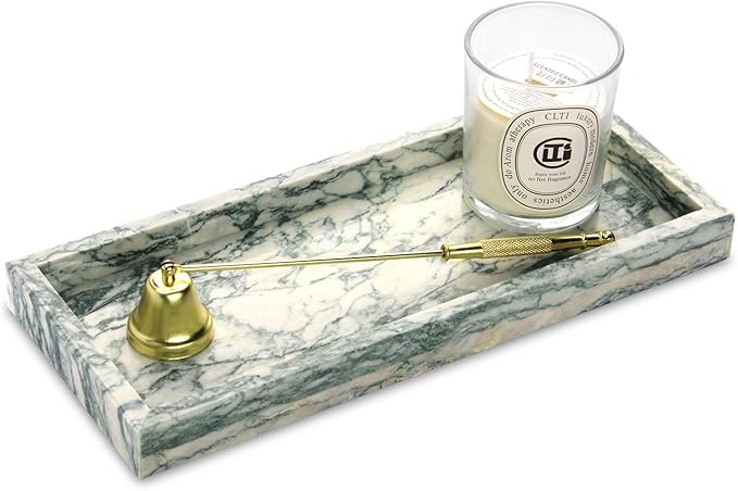 Marble Bathroom Vanity Tray, Natural Luxury Vanity Home Kitchen Bathroom Table by HESHIBI