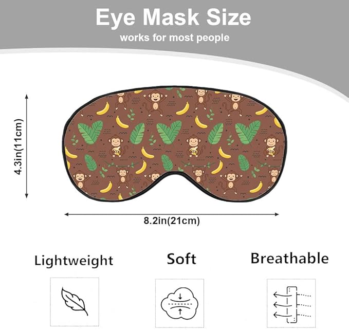 Cute Monkey Silk Sleep Mask, Adjustable Elastic Strap, Animal Banana Palm Leaf - Image 2