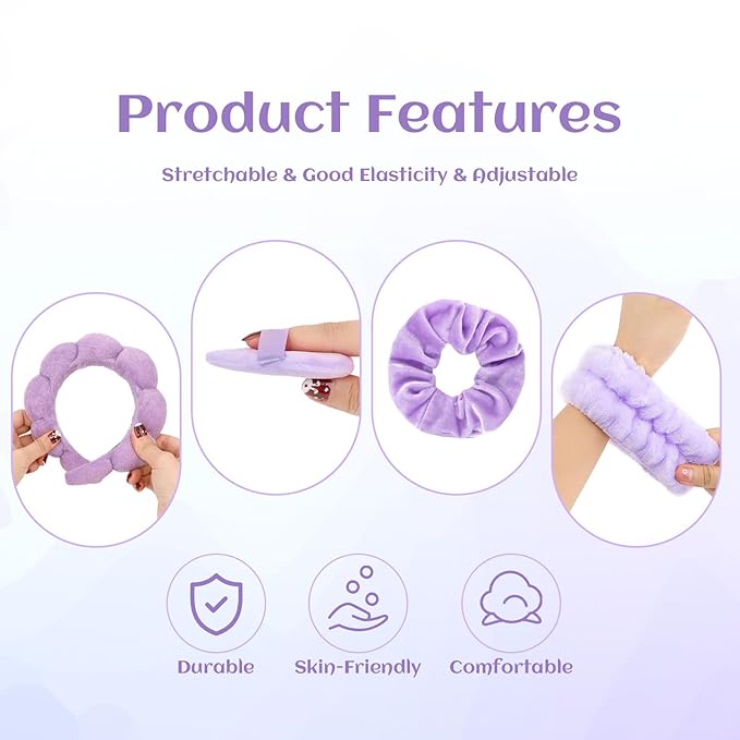 7Pc Puffy Spa Headband and Wristband Set - Image 6