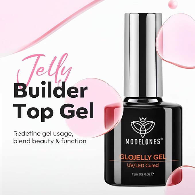 modelones Builder Nail Gel Top Coat, 15 ML No Wipe Ultra Gloss Jelly Pink Gel - Image 8