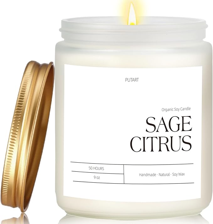 Sage Citrus Candles for Home Scented, 9oz Natural Soy Aromatherapy Non Toxic by Unknown