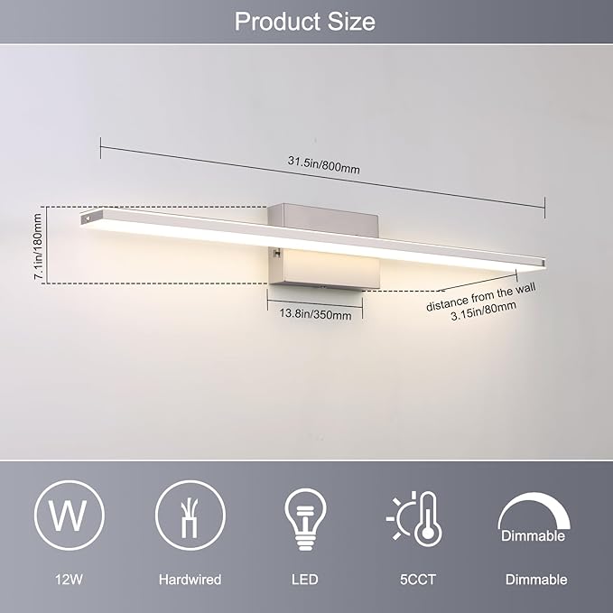 LED Brushed Nickel Vanity Light - Image 5