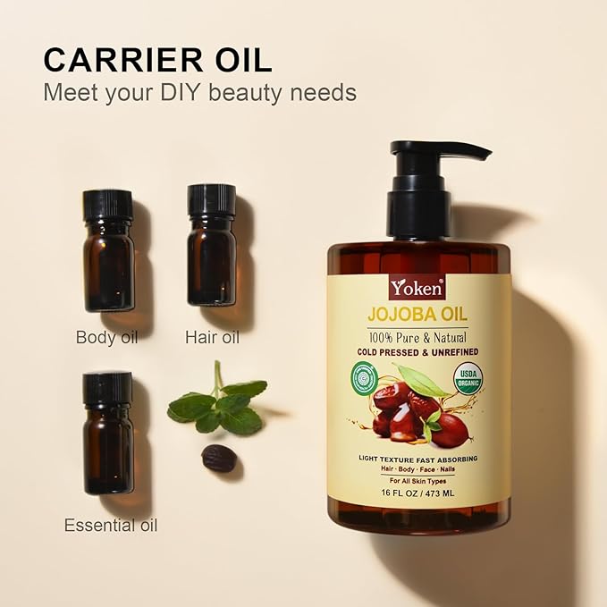 Yoken Pure Jojoba Oil Organic USDA Certified 16 fl oz, 100% Natural Jojoba Oil - Image 5