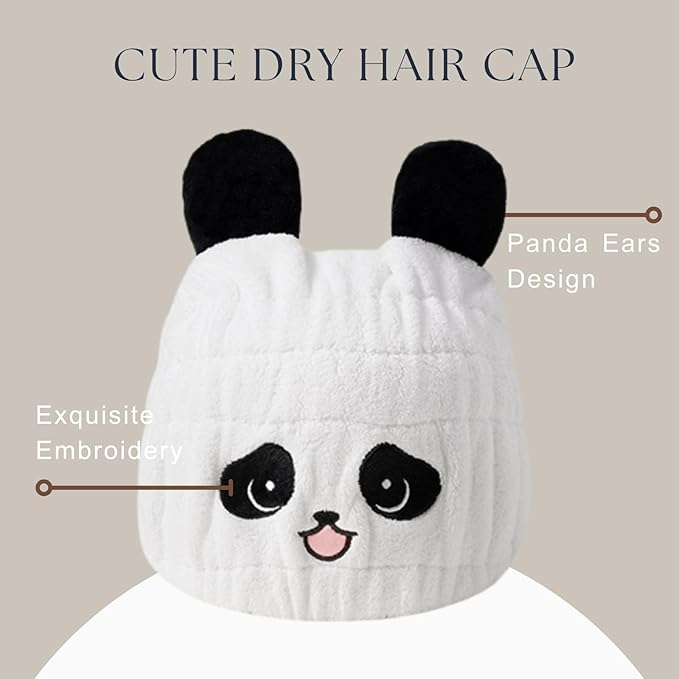 Microfiber Hair Towel Wrap for Kids, Panda Dry Hair Cap Suck Water, Absorbent - Image 3
