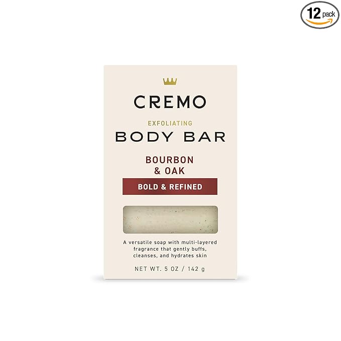 Cremo Exfoliating Body Bar for Men, Bourbon & Oak Scent, Cleanses and Hydrates by CremoCompany