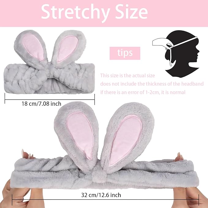 musejoy 2 Pcs Headband Bunny Ears Headband, Cute Spa Headbands - Image 6