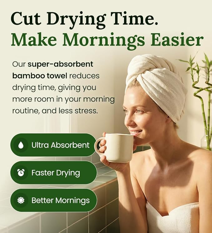 Hair Towel Wrap for Women, Bamboo Made for Advanced Absorption & Fast Drying - Image 3