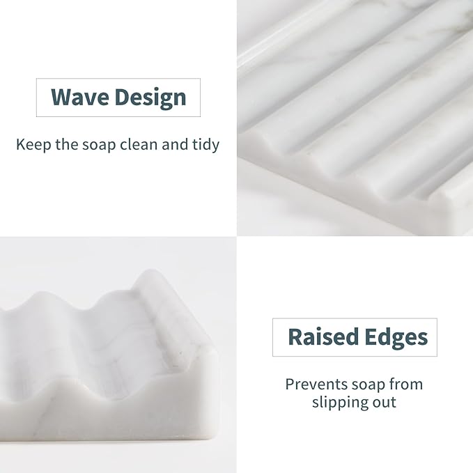 2 Pcs Soap Holder for Bathroom, Marble Soap Dish for Kitchen Countertop - Image 3