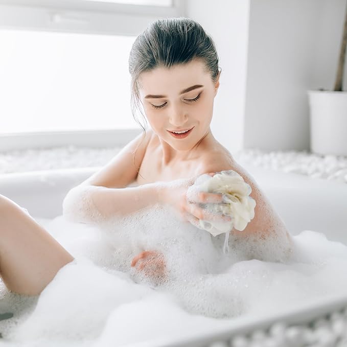 3 Pcs Washcloth Loofah Combo, 2 in 1 Bath Loofah Sponge - Image 6