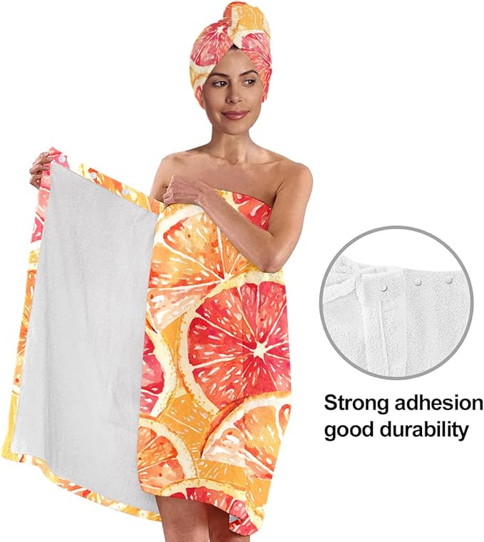 Citrus Print Bath Wrap and Hair Drying Towel Set – Microfiber Quick Dry Shower - Image 4