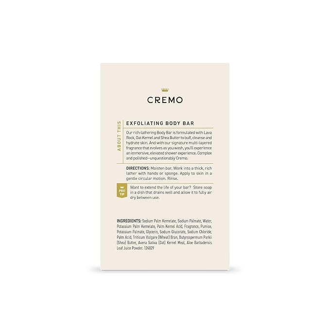 Cremo Exfoliating Body Bar for Men, Bourbon & Oak Scent, Cleanses and Hydrates - Image 7