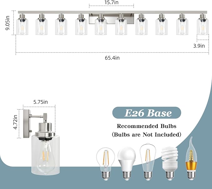 Brushed Nickel Bathroom Vanity Light, 10-Light Vanity Lights - Image 3