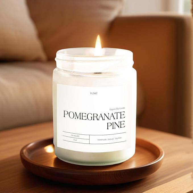 Pomegranate Pine Candles for Home Scented, 9oz Natural Soy Aromatherapy Non - Image 5