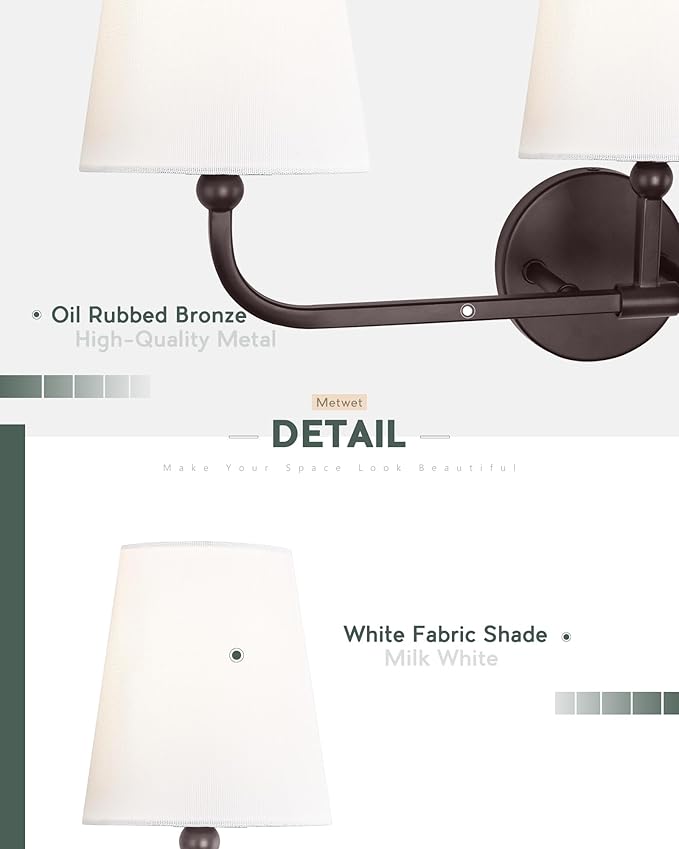 Bathroom Light Fixtures, 3-Light Oil Rubbed Bronze Vanity Lights - Image 3