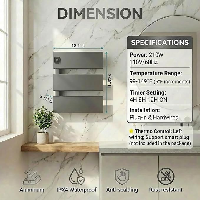 Electric Towel Warmer, Heated Towel Rack - Image 7