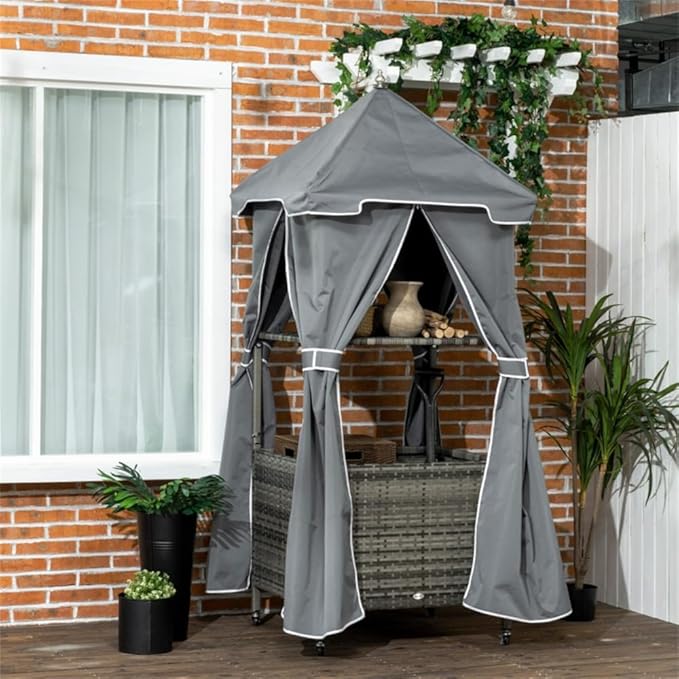 Pool Towel Valet Caddy with Canopy Cover, Hand-Woven PE Rattan Storage by lafengyan
