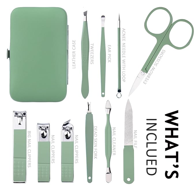 HANTEKAS Manicure Set 10 in 1 Stainless Steel, Nail Clippers Scissors Pedicure - Image 2