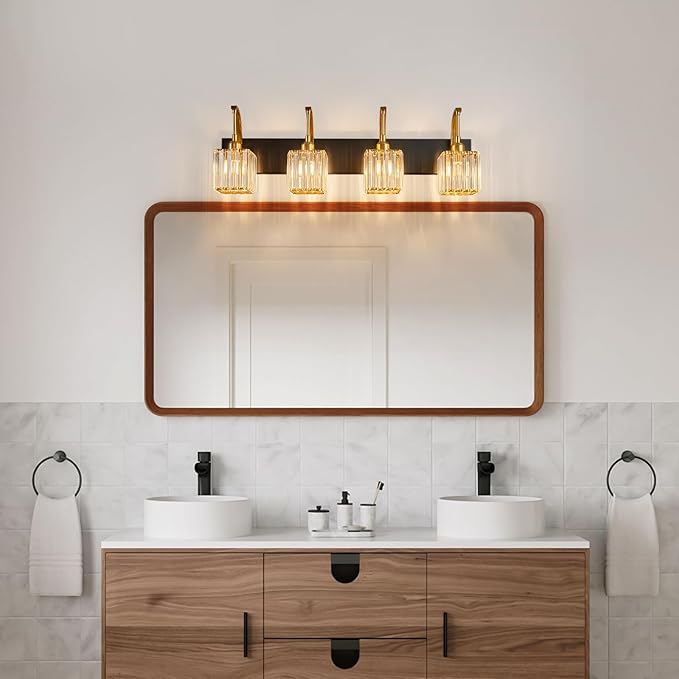 Crystal Vanity Lights 4-Light Black Gold Bathroom Vanity Lights Modern Crystal - Image 7