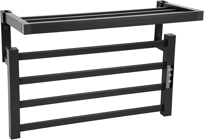 4 Bars Towel Warmer Rack with Top Shelf, Electric Wall Mounted Heated Towel by Dawot