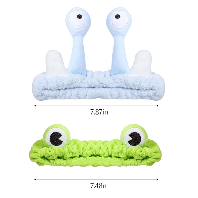 Frog Eye Face Wash Headband Women Snail Spa Hair Band Soft Coral Fleece - Image 7