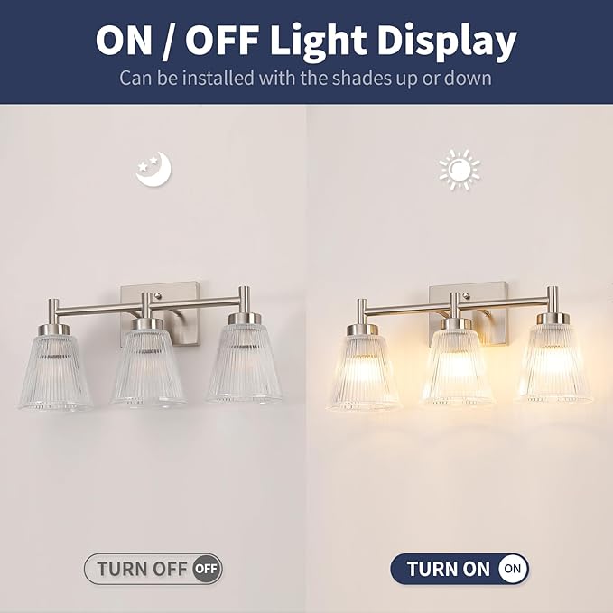 OCIOC Nickel Bathroom Vanity Light 3-Light Bathroom Light Fixtures Over Mirror - Image 4