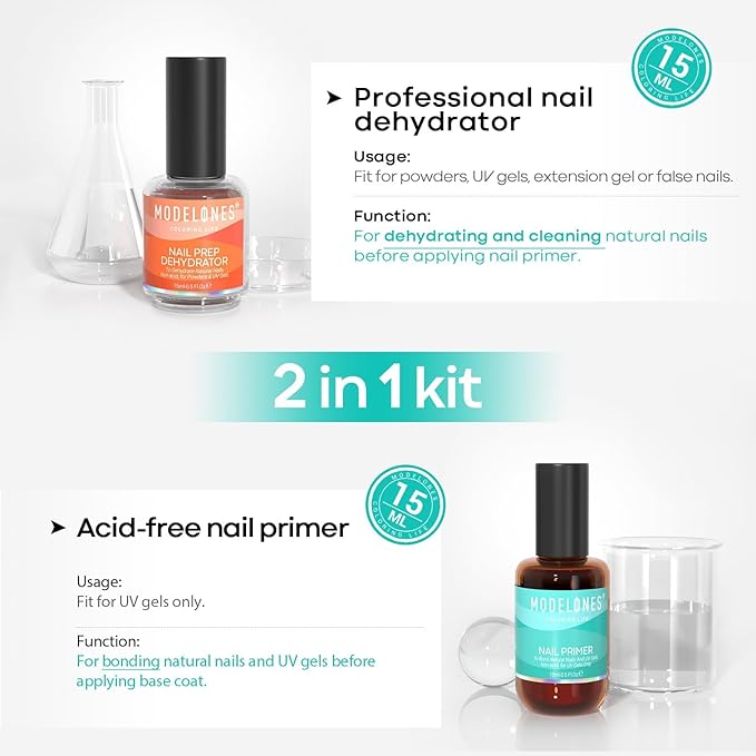 modelones 15 ml Nail Dehydrator and Primer, Acid Free Base Coat Natural Prep - Image 2