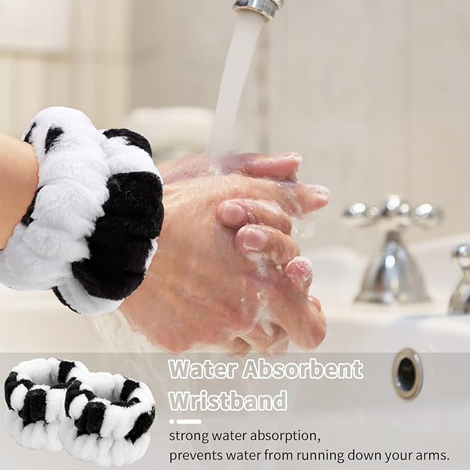 WHAVEL 6PCS Spa Headband and Wristbands Set, Face Wash Headband Wrist Bands - Image 4