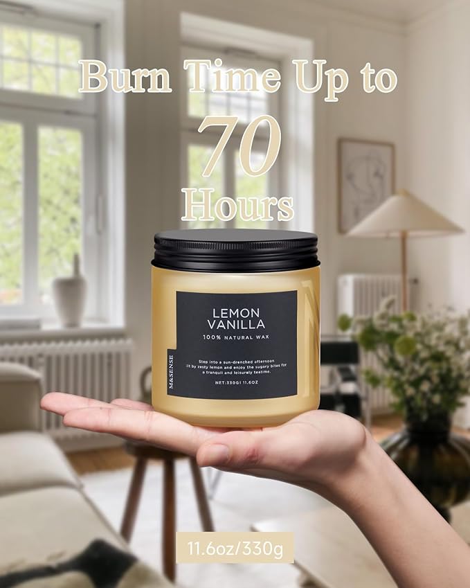 M&SENSE Lemon Vanilla Home Scented Candles, 11.6oz Organic Soy Wax, 70-Hour - Image 4