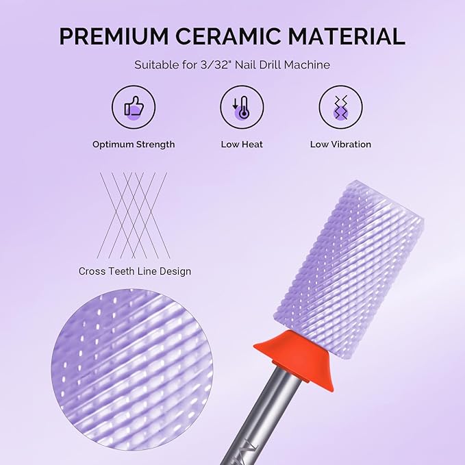 MelodySusie Ceramic Nail Drill Bits, 3/32'' Chamfer Flat Top Large Barrel Bits - Image 2