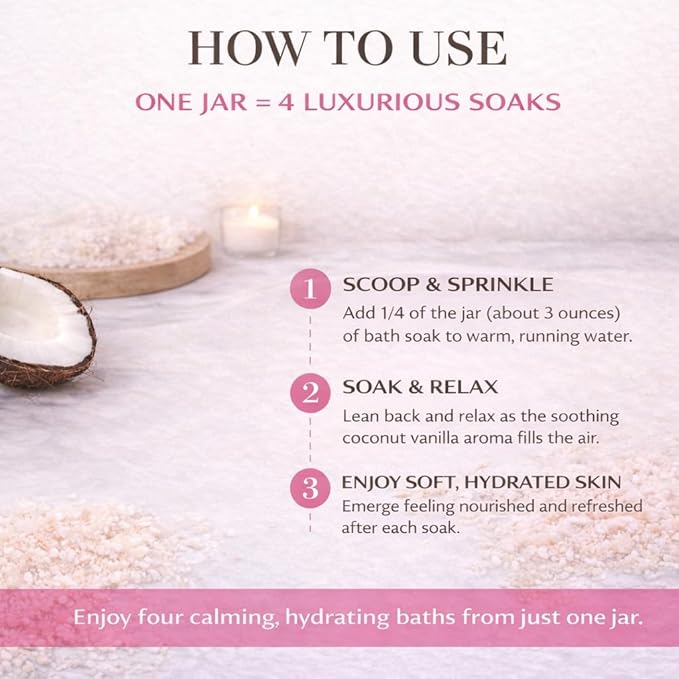 Coco Escape Coconut and Vanilla Aromatherapy Bath Soak, Relaxation Support - Image 6