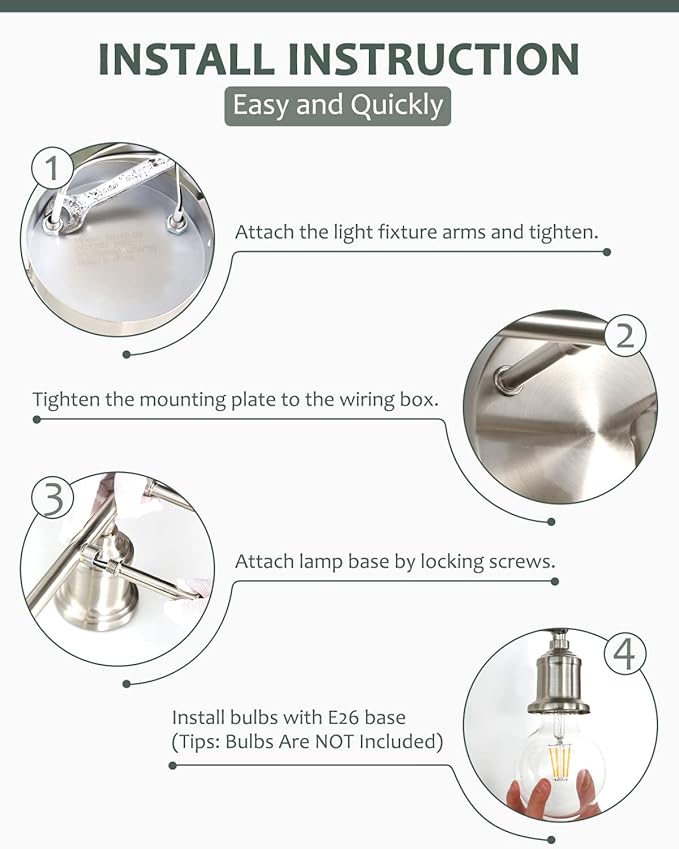 3-Light Vanity Light Fixture, Modern Brushed Nickel Wall Sconce Light Fixture - Image 4