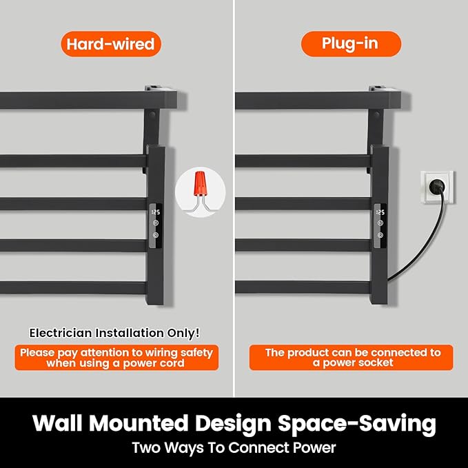 4 Bars Towel Warmer Rack with Top Shelf, Electric Wall Mounted Heated Towel - Image 4