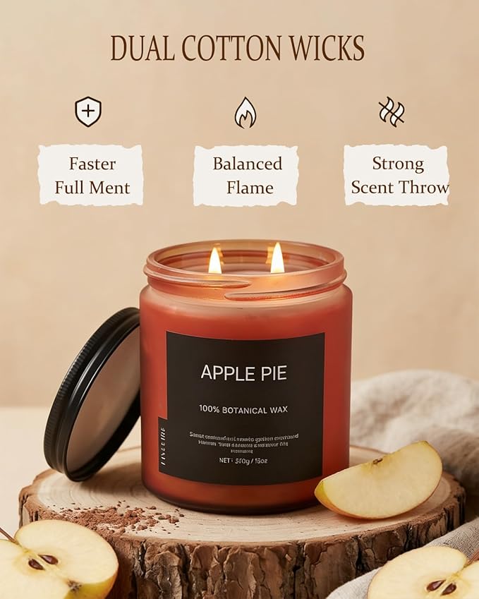 Apple Pie Home Scented Candles, 13oz Organic Soy Wax, 76-Hour Clean Burning - Image 4